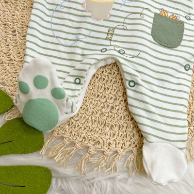  Macacão Trape Zape - Ursinhos com Abelhas - Off White com Listras Verde